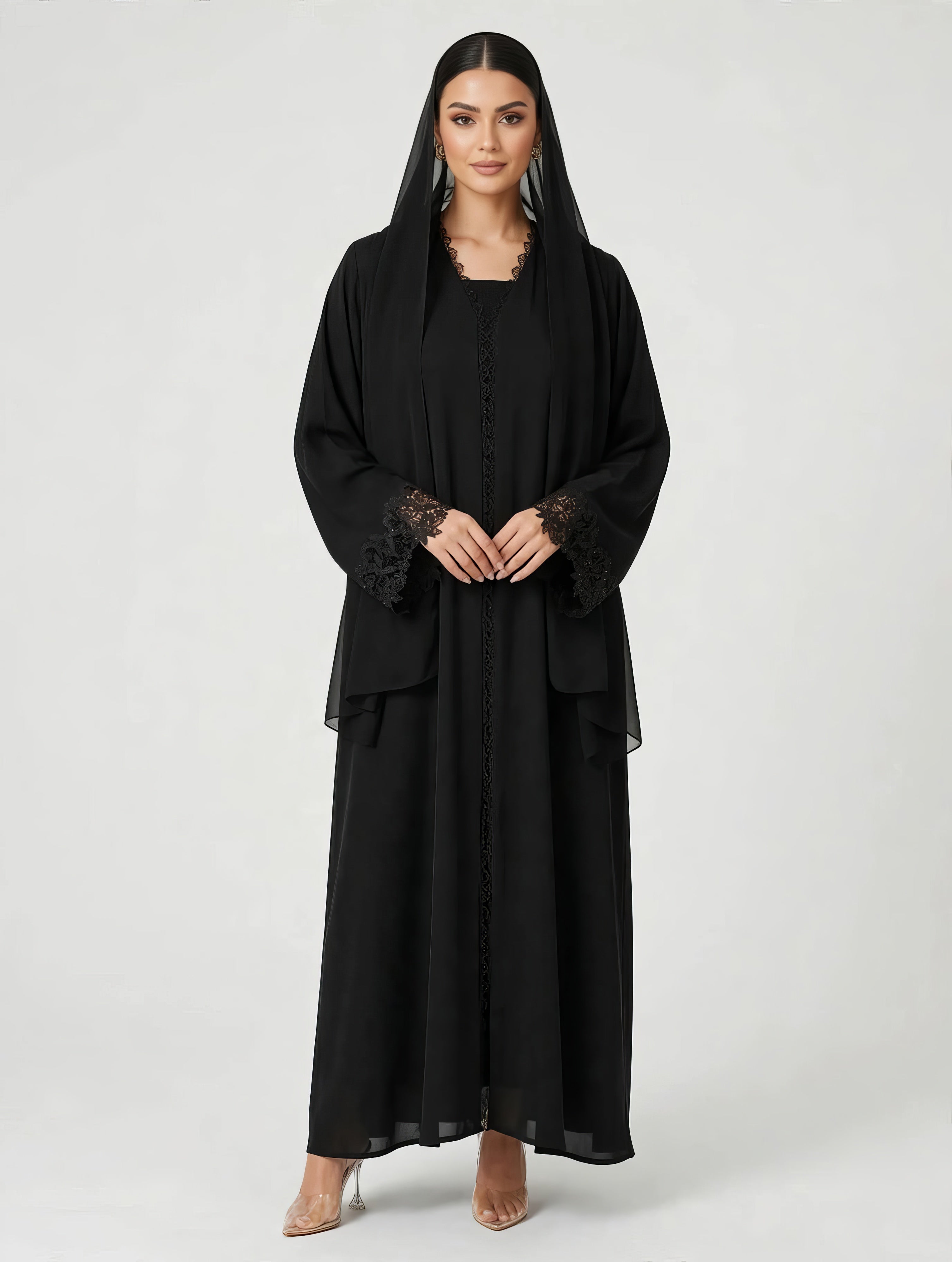 C 2793 Black Crystal Lace Abaya