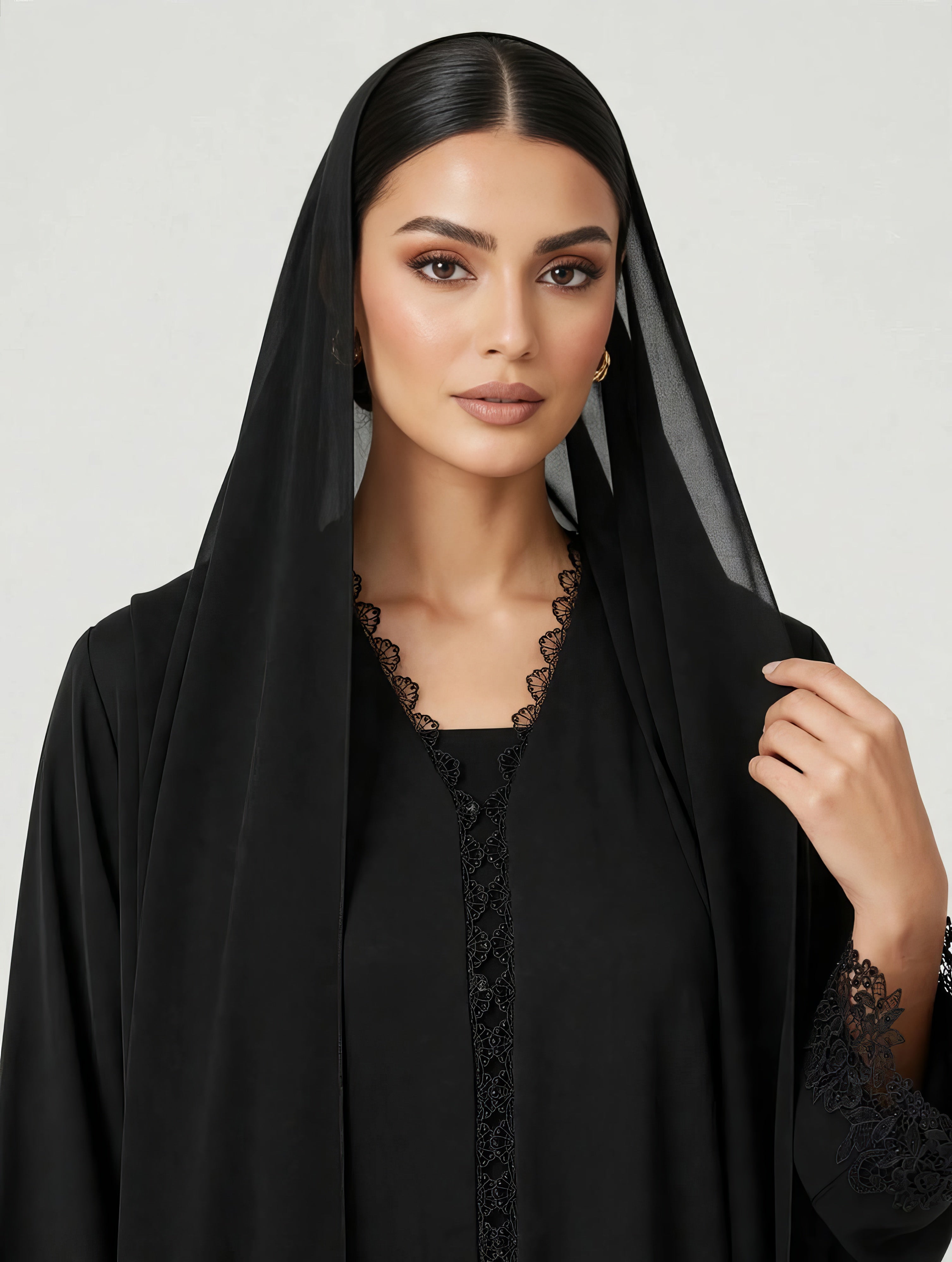 C 2793 Black Crystal Lace Abaya