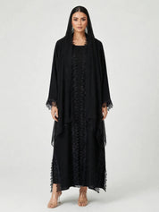 C 2794 Black Floral Lace Abaya
