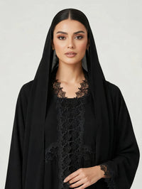 C 2794 Black Floral Lace Abaya - XS / 50