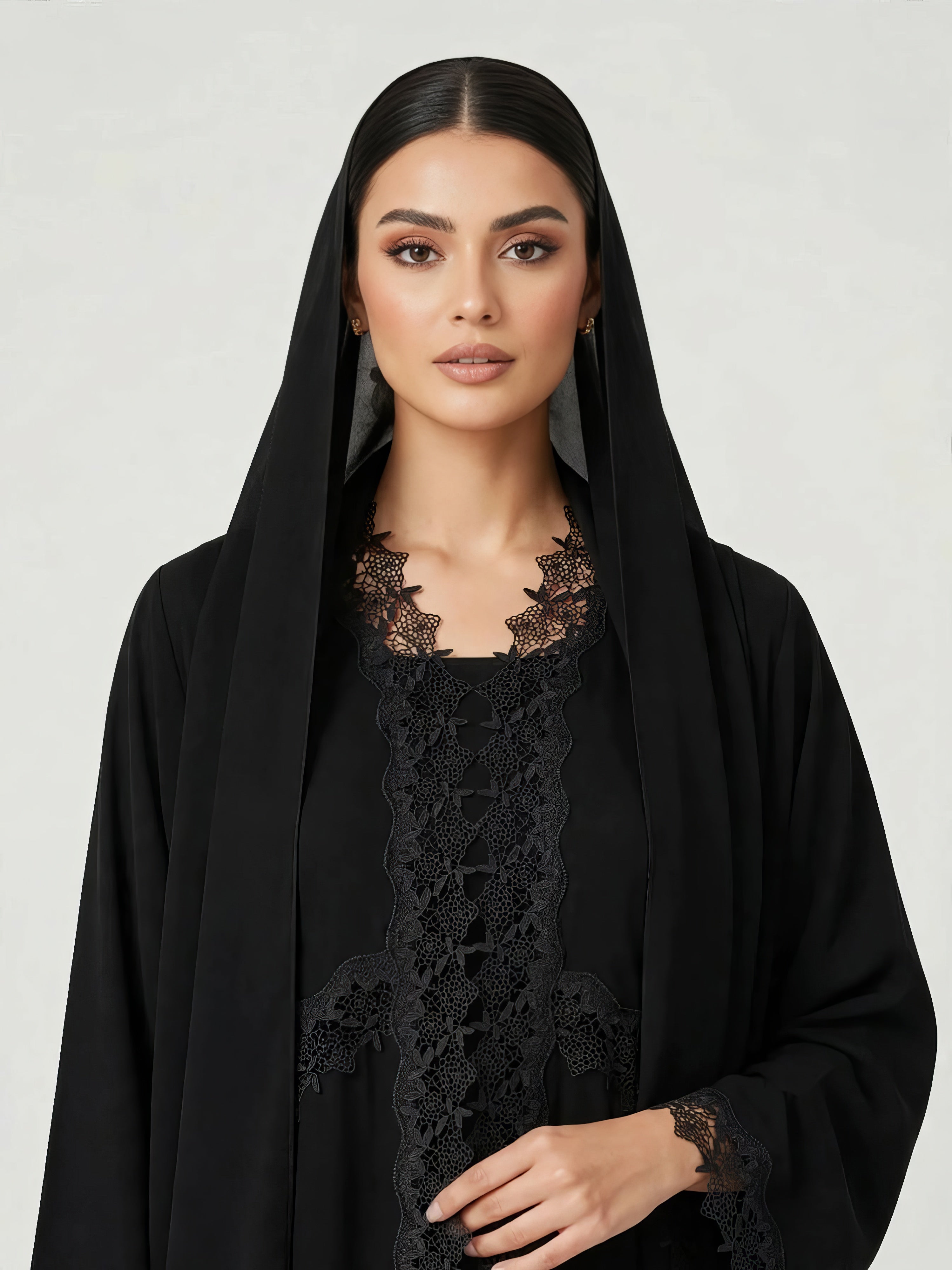 C 2794 Black Floral Lace Abaya