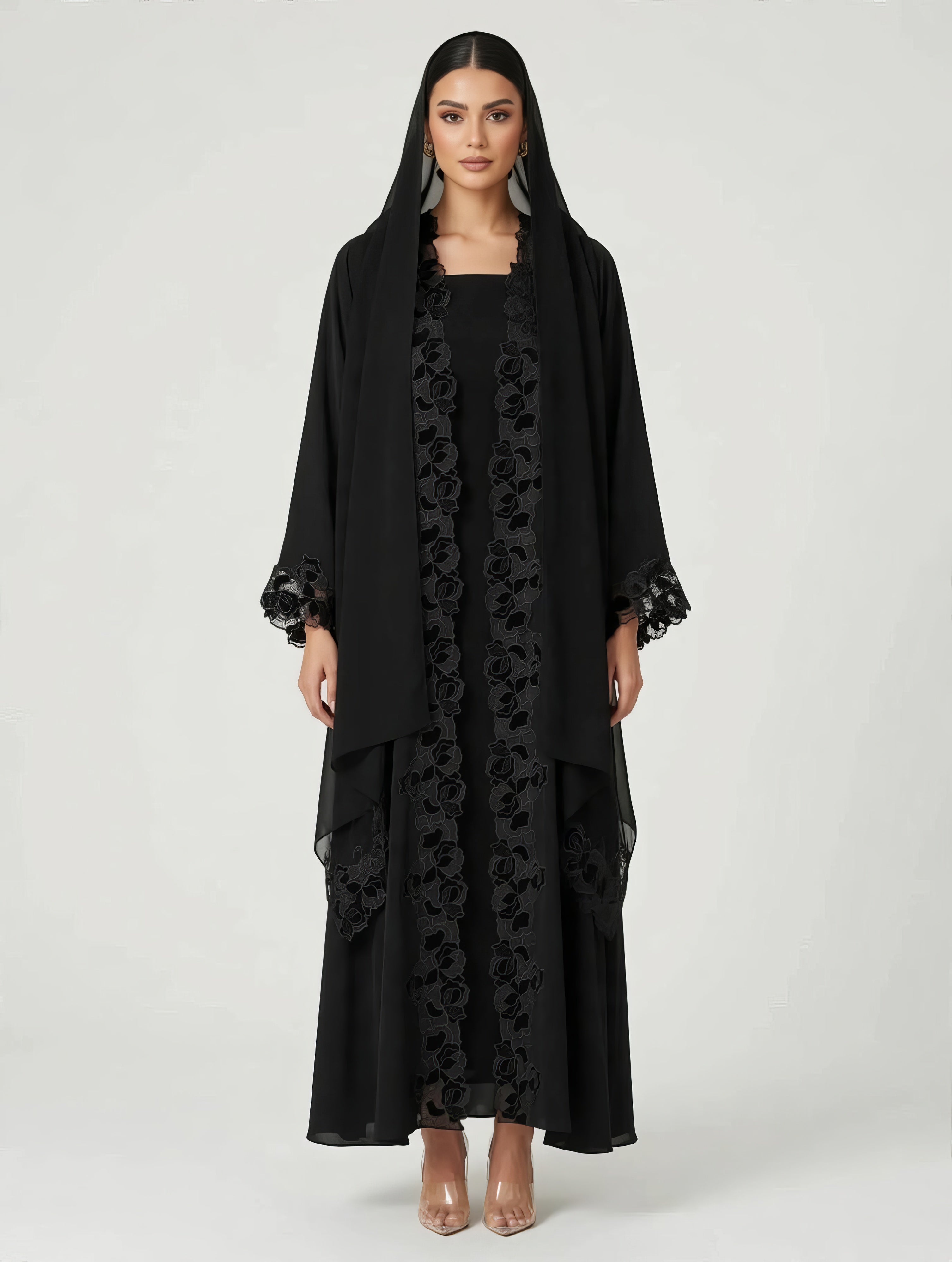 C 2795 Black Lace Abaya