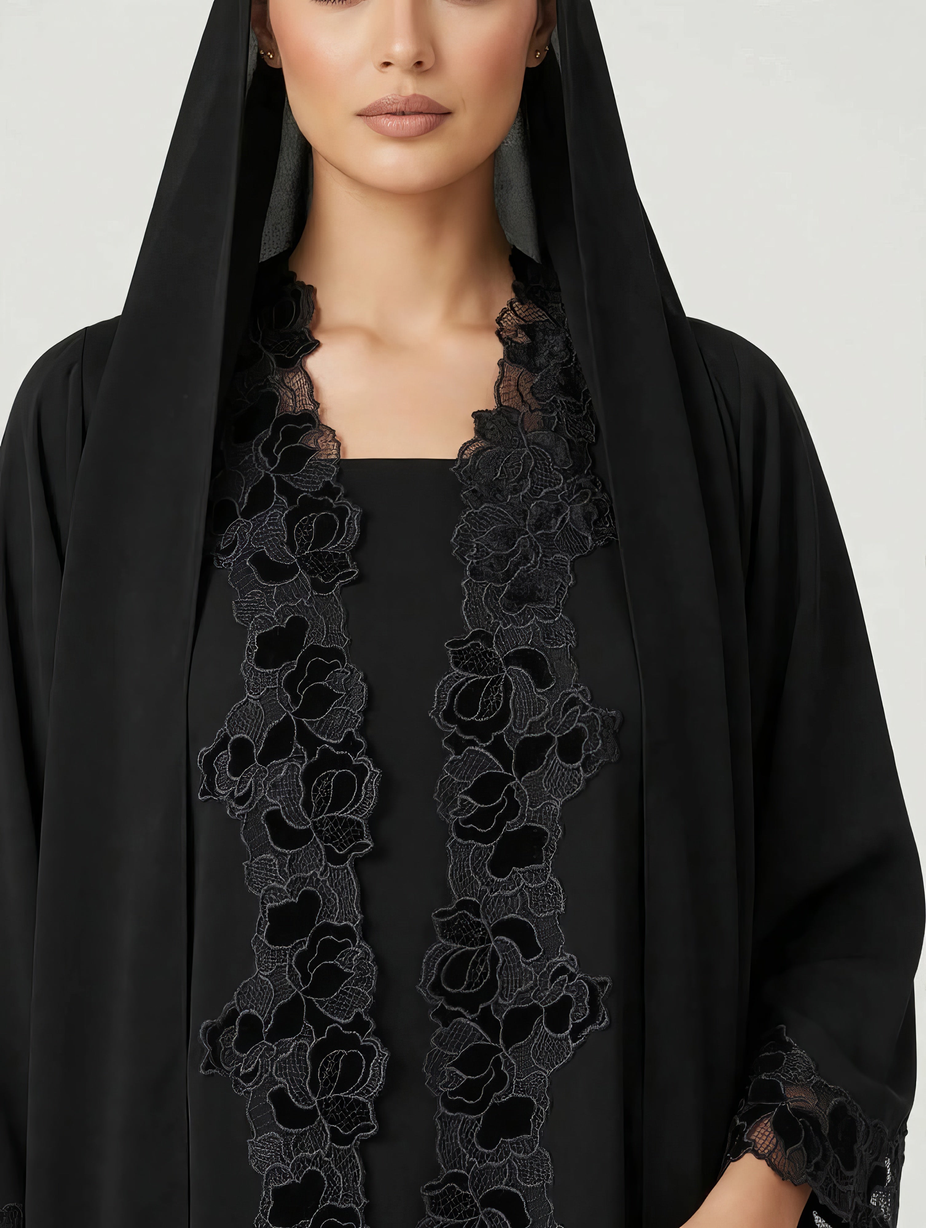 C 2795 Black Lace Abaya