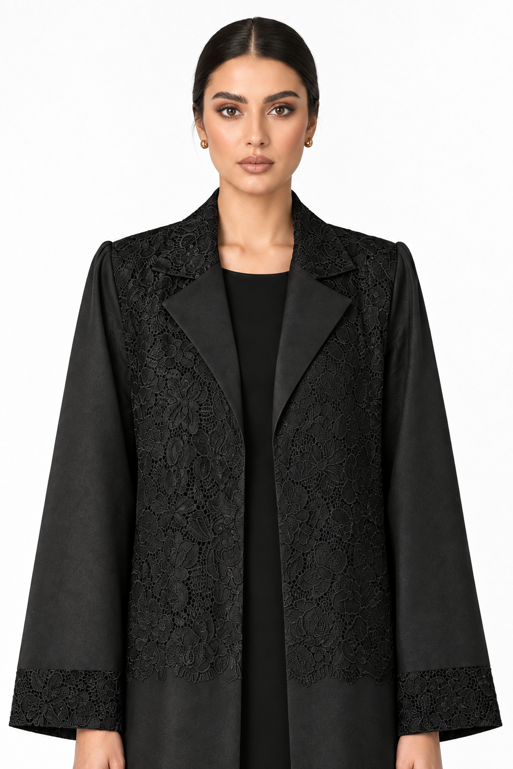 C 2796 Black Floral Dantel Abaya