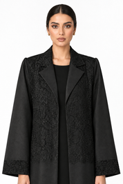 C 2796 Black Floral Dantel Abaya