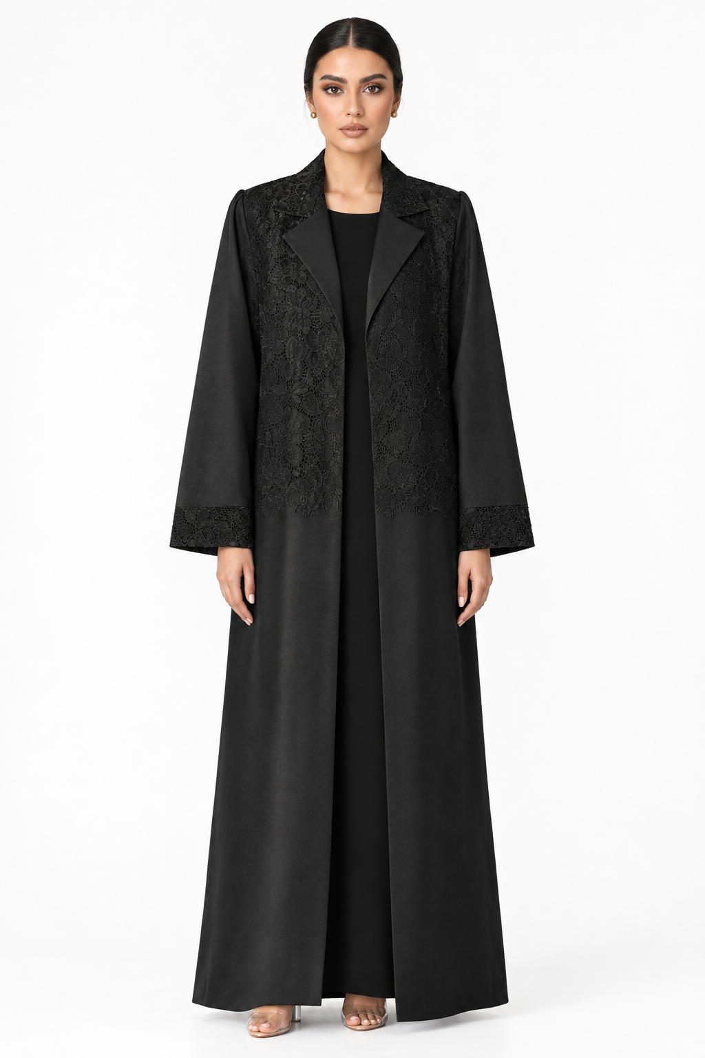 C 2796 Black Floral Dantel Abaya