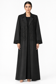 C 2796 Black Floral Dantel Abaya
