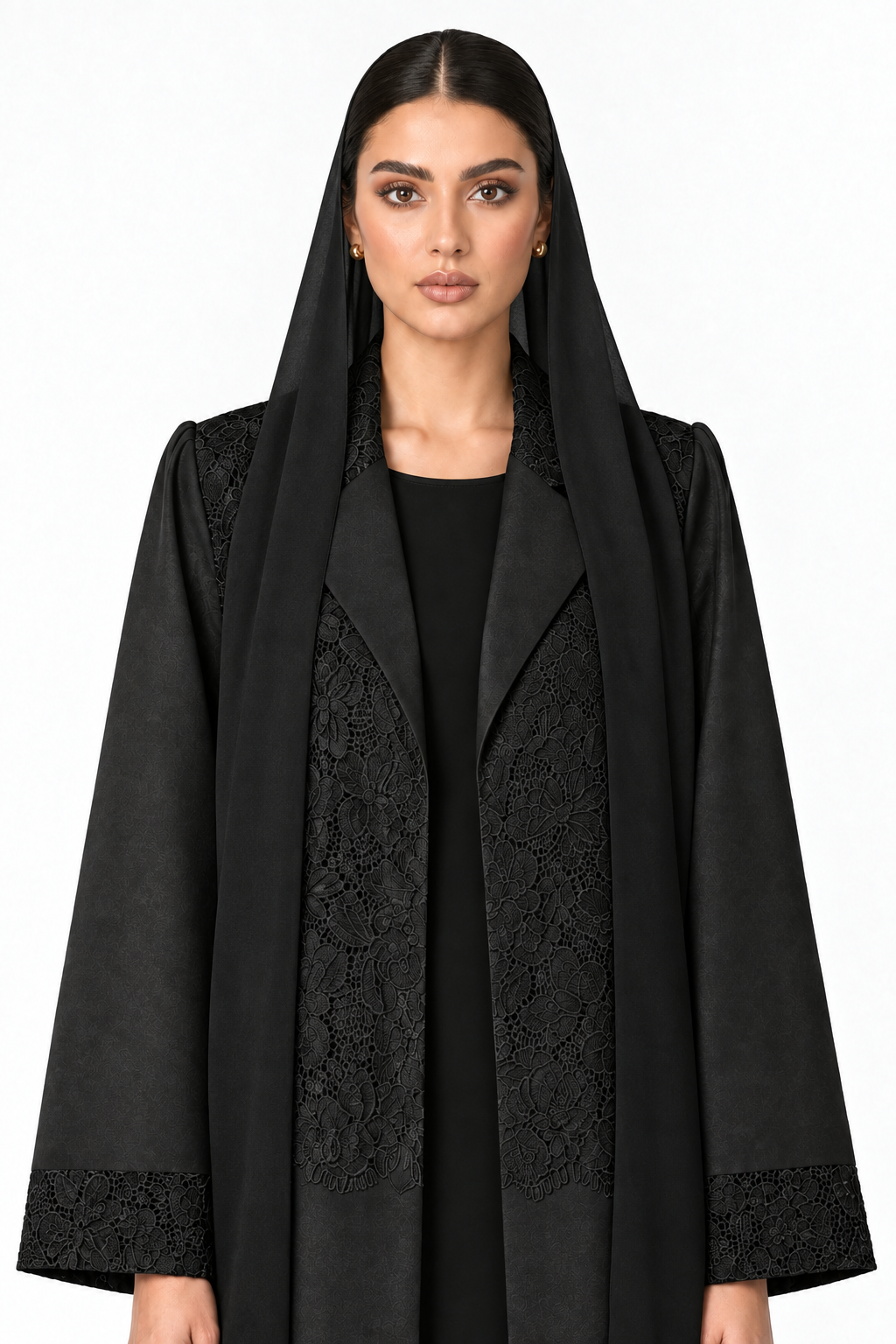 C 2796 Black Floral Dantel Abaya