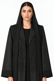 C 2796 Black Floral Dantel Abaya