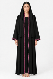 C 2800-02 Black Pink Embroidered Abaya