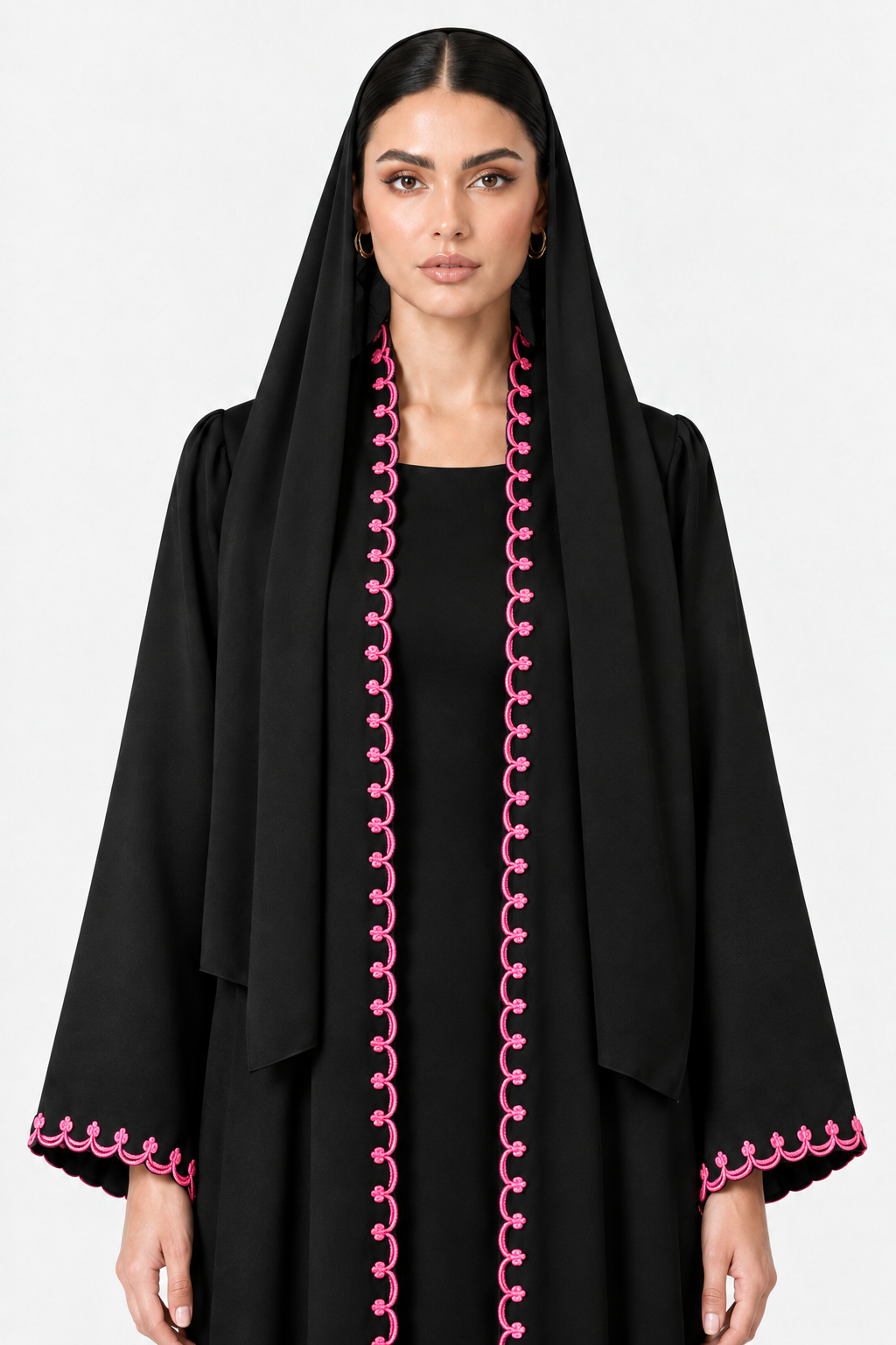 C 2800-02 Black Pink Embroidered Abaya