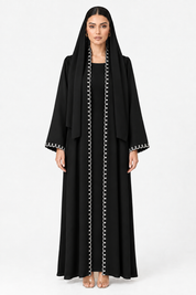 C 2800 Black White Embroidered Abaya