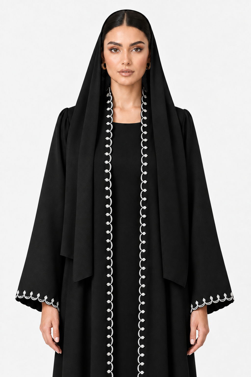 C 2800 Black White Embroidered Abaya