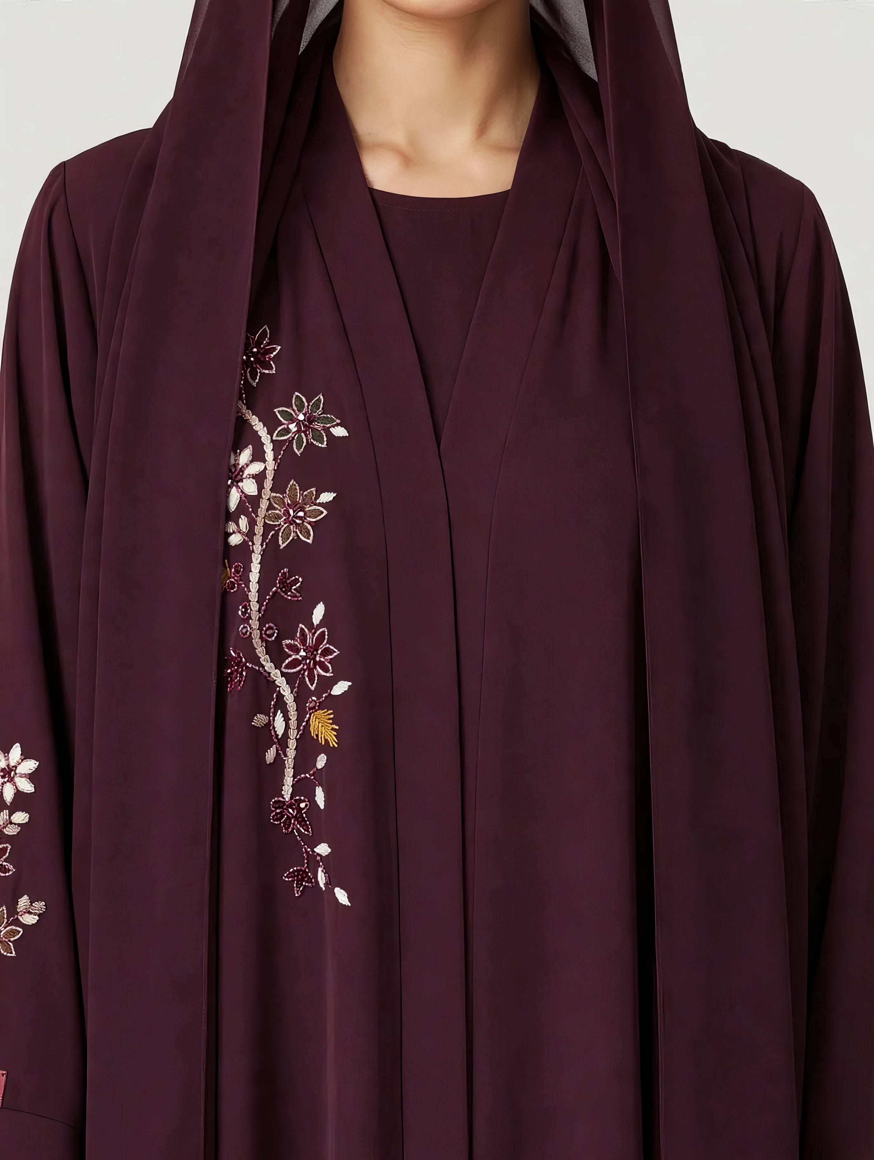 C 2803 Burgundy Blossom Branch Abaya