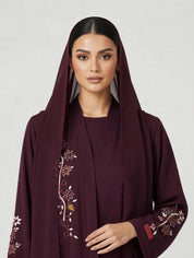 C 2803 Burgundy Blossom Branch Abaya