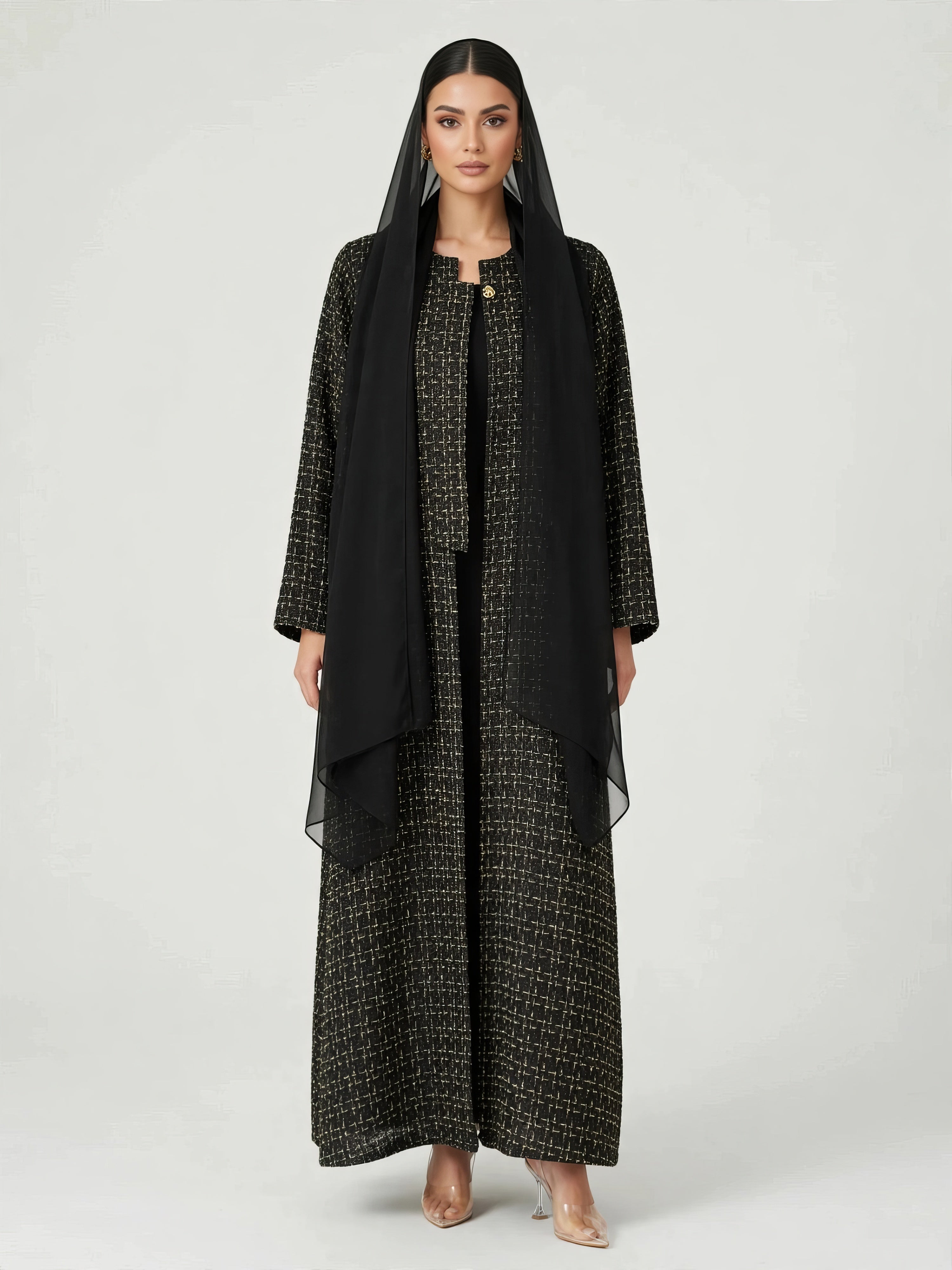 C 2810-01 Black & Gold Tweed Abaya