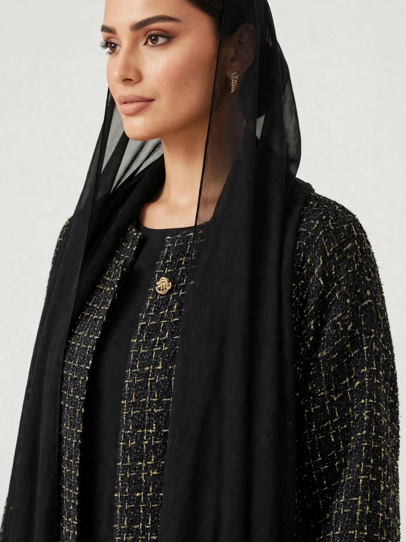 C 2810-01 Black & Gold Tweed Abaya