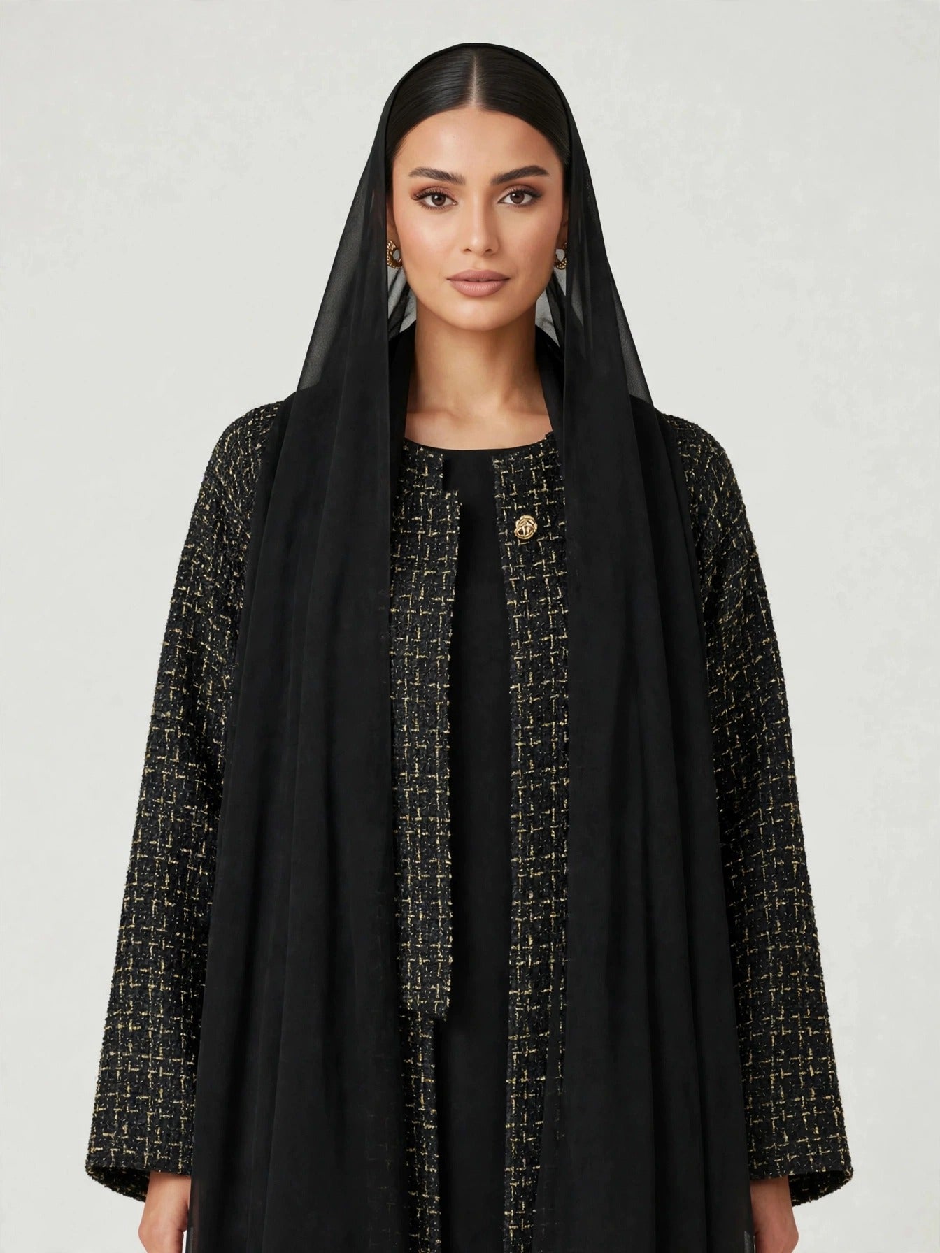C 2810-01 Black & Gold Tweed Abaya