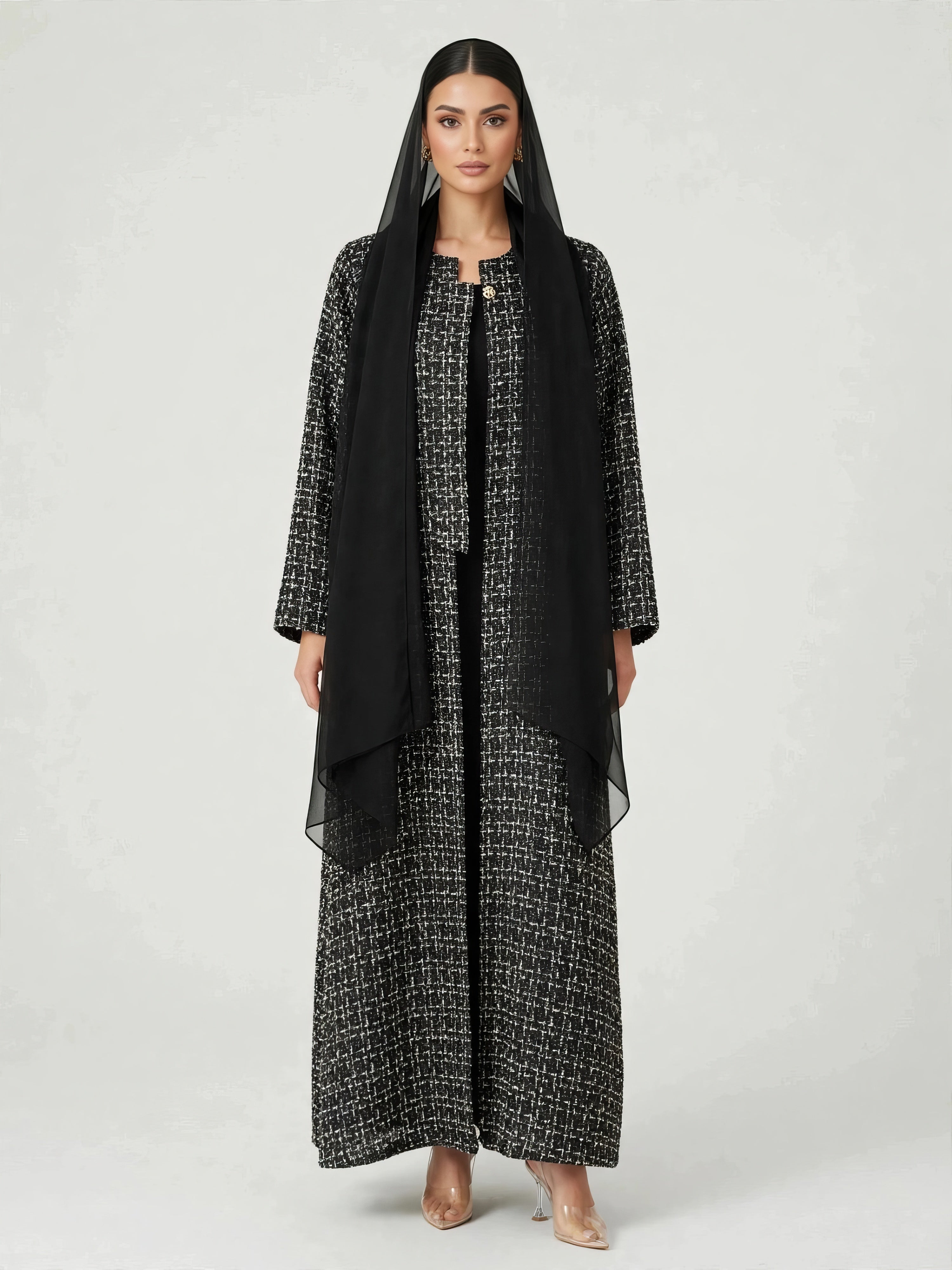 C 2810-02 Black & White tweed Abaya