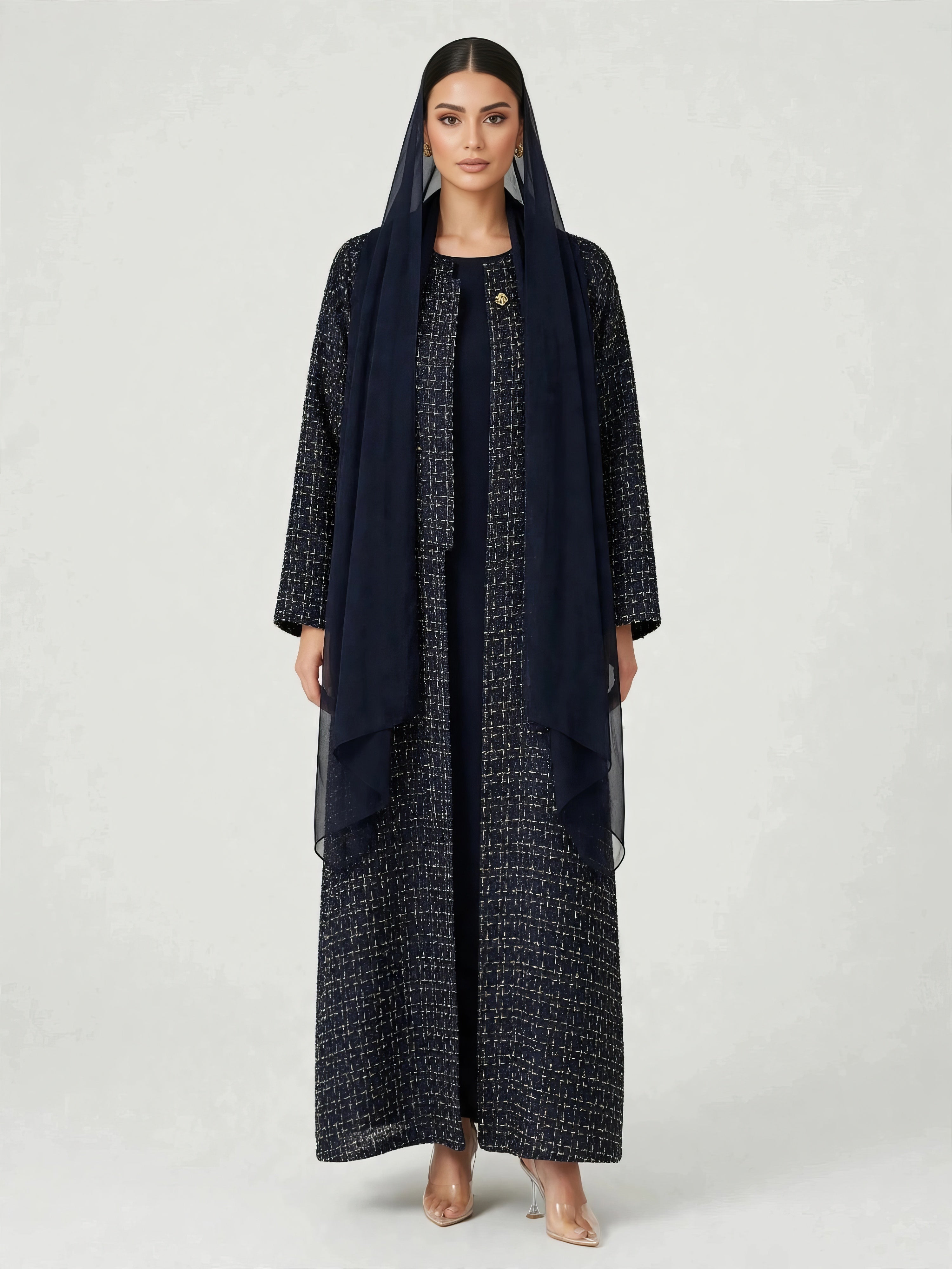 C 2810-04 Navy Blue Tweed Abaya