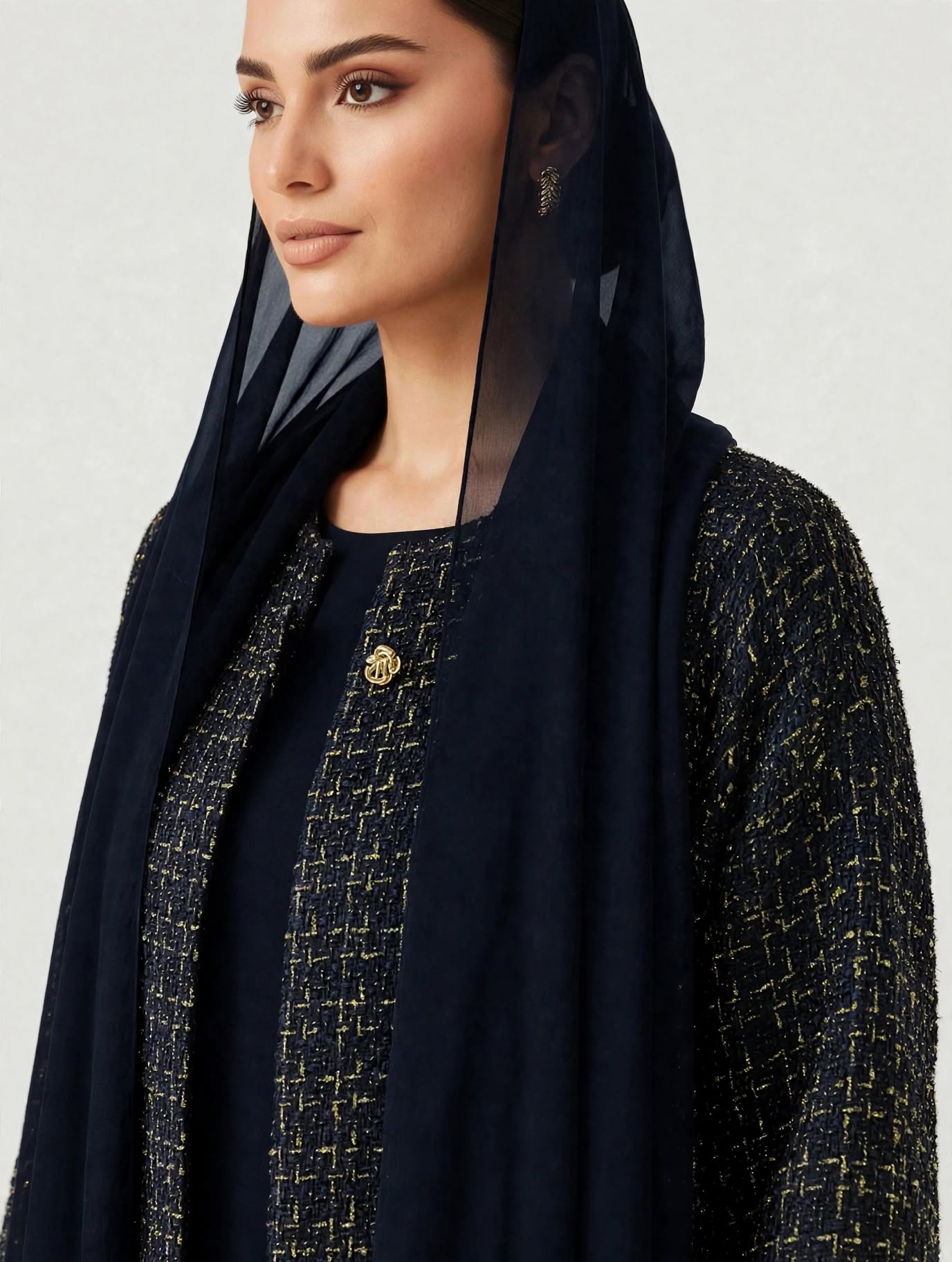 C 2810-04 Navy Blue Tweed Abaya