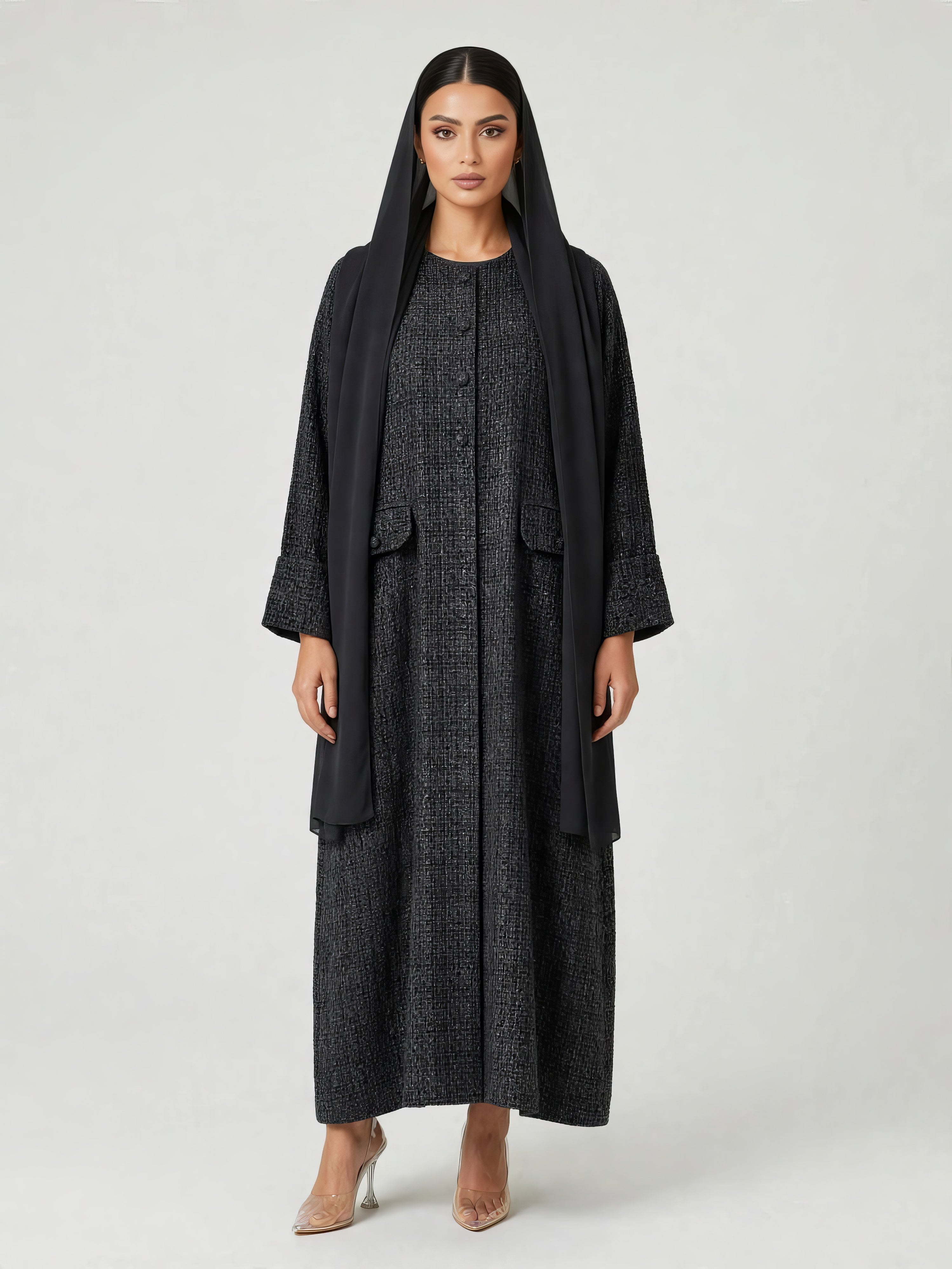 C 2810 Noir Oud Tweed Abaya