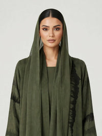 C 2811-04 Olive Turkish Cupro Wave Abaya - XS / 50