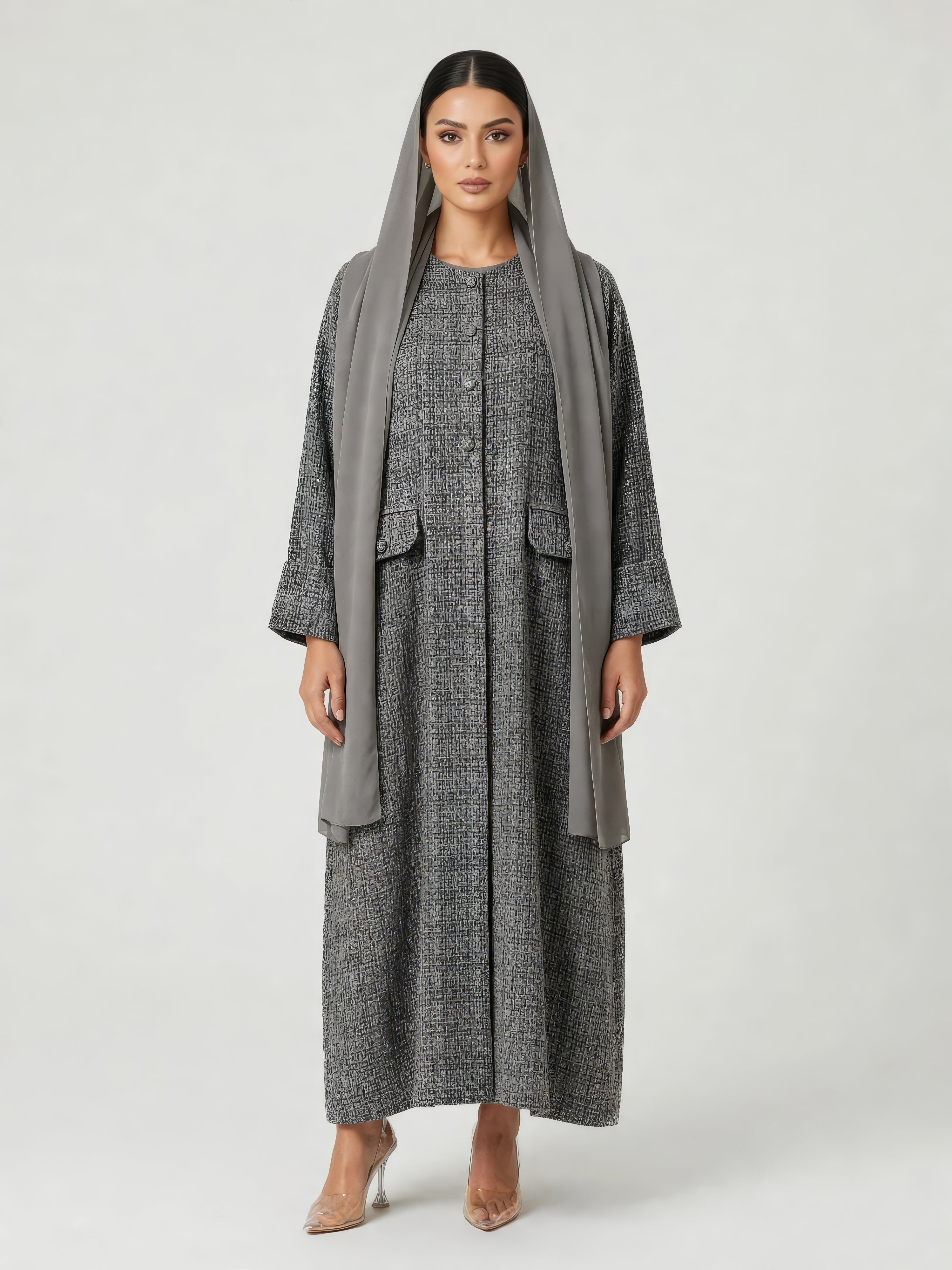 C 2811 Silver Musk Tweed Abaya