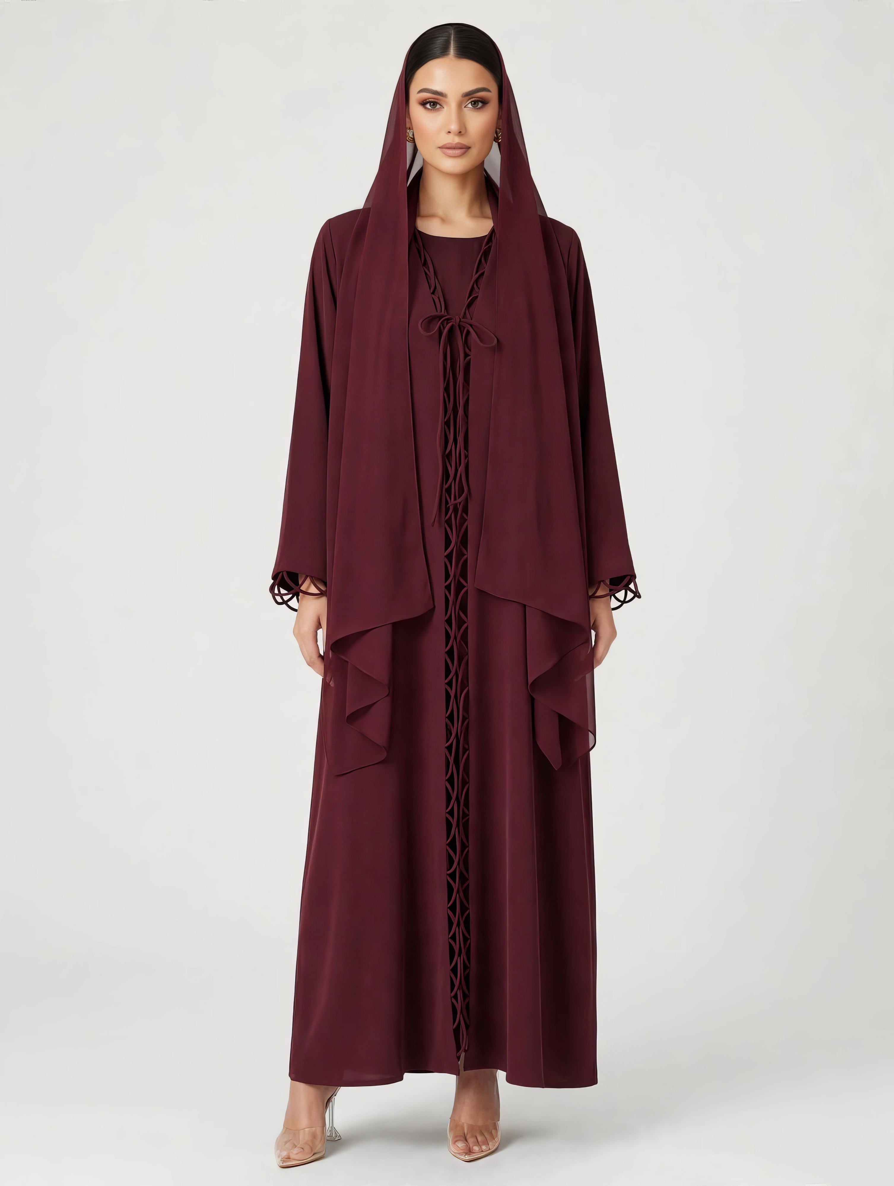 C 2813 Burgundy Weave Abaya