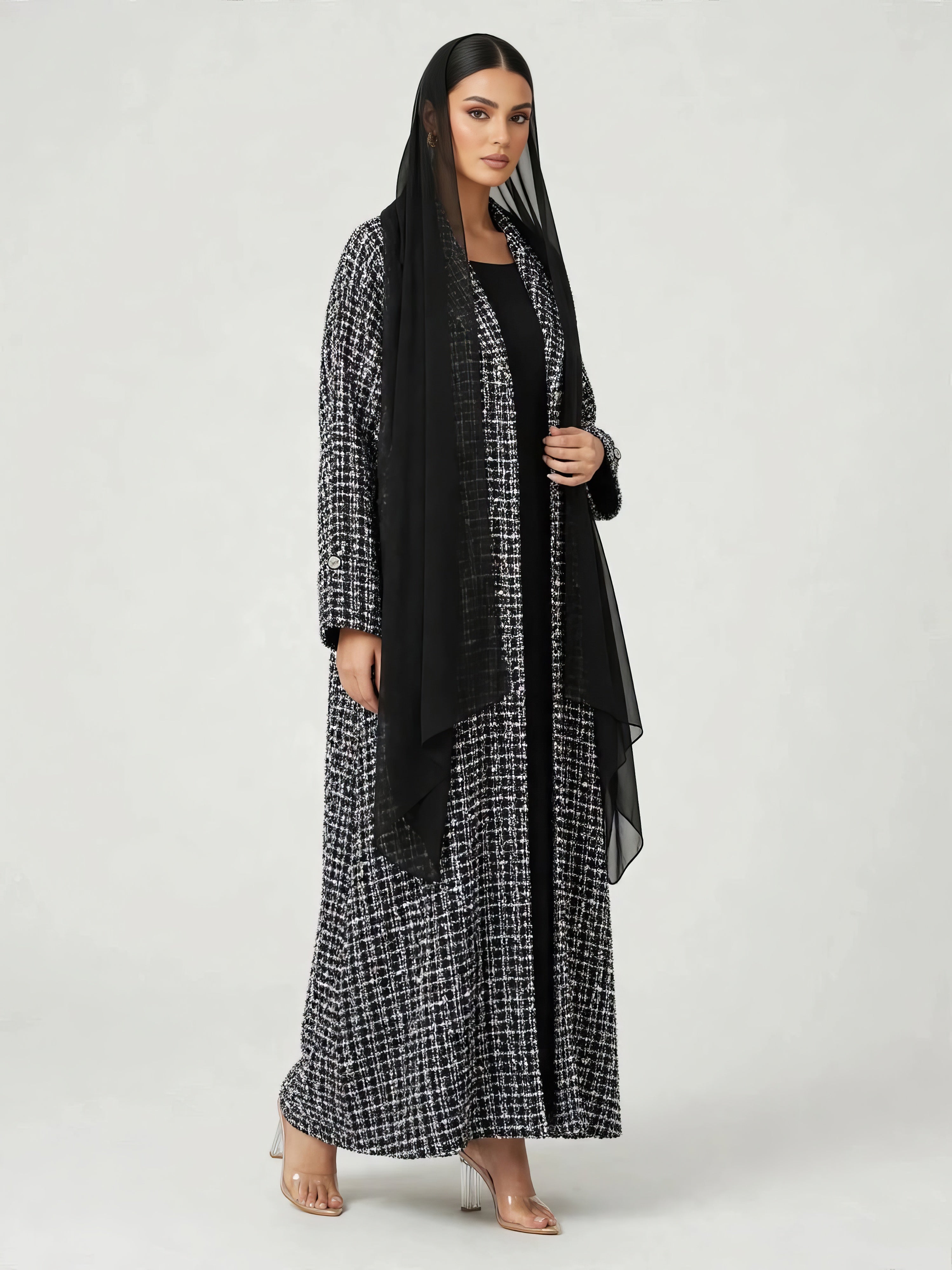 C 2814-01 Black Lilac Tweed Abaya