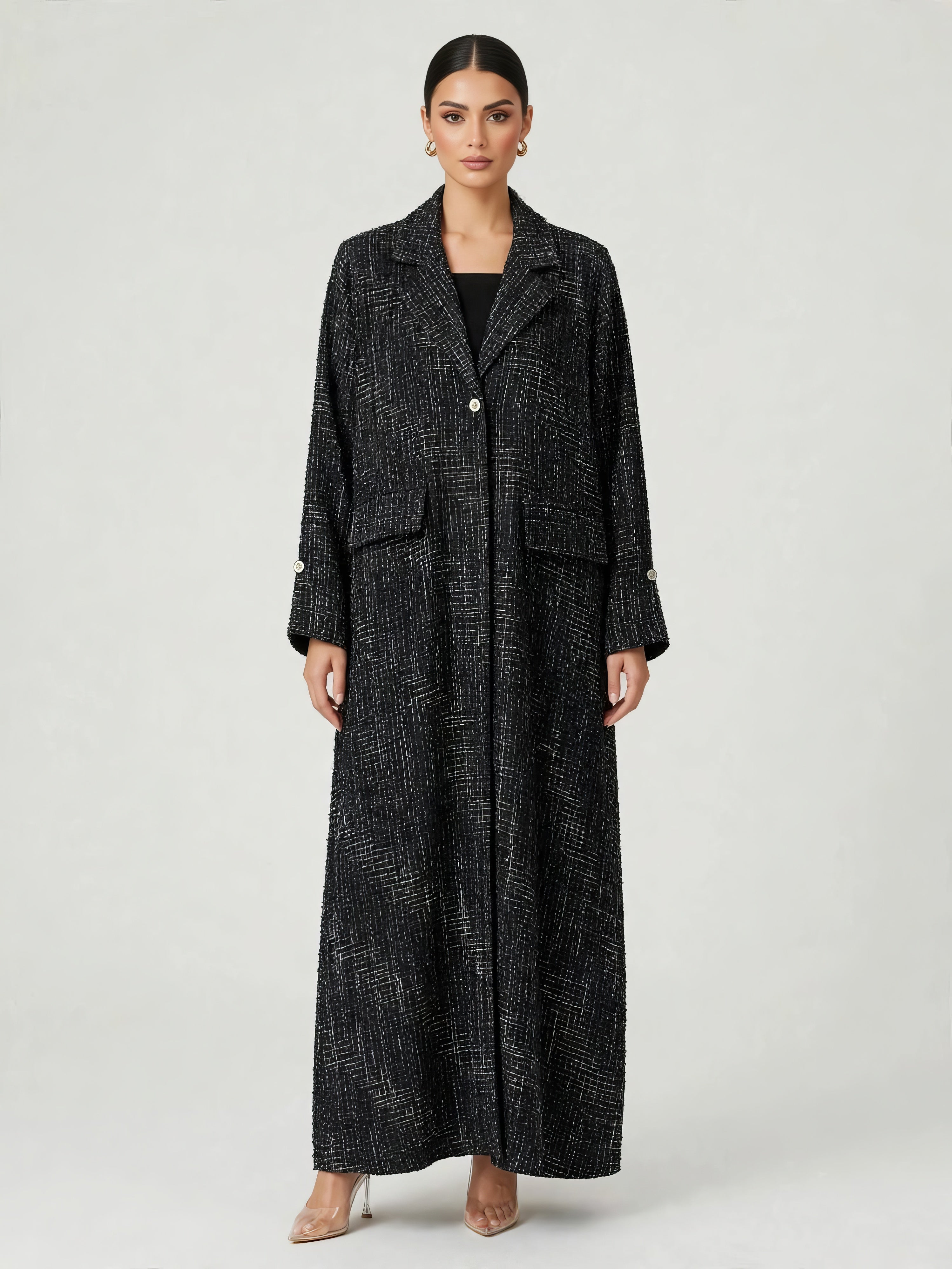 C 2814-02 Onyx Black Tweed Abaya