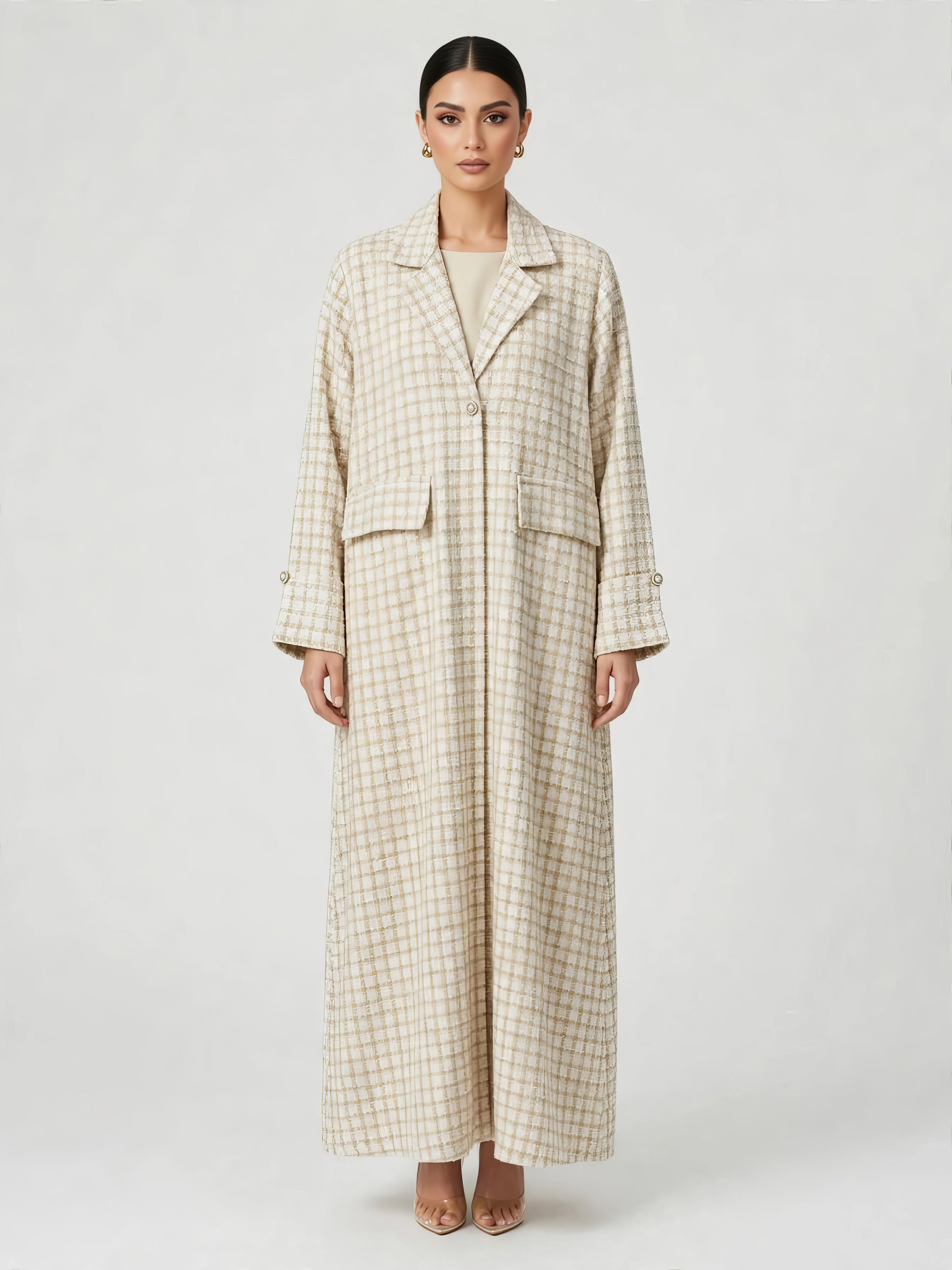 C 2815-02 Ivory Latte Tweed Abaya