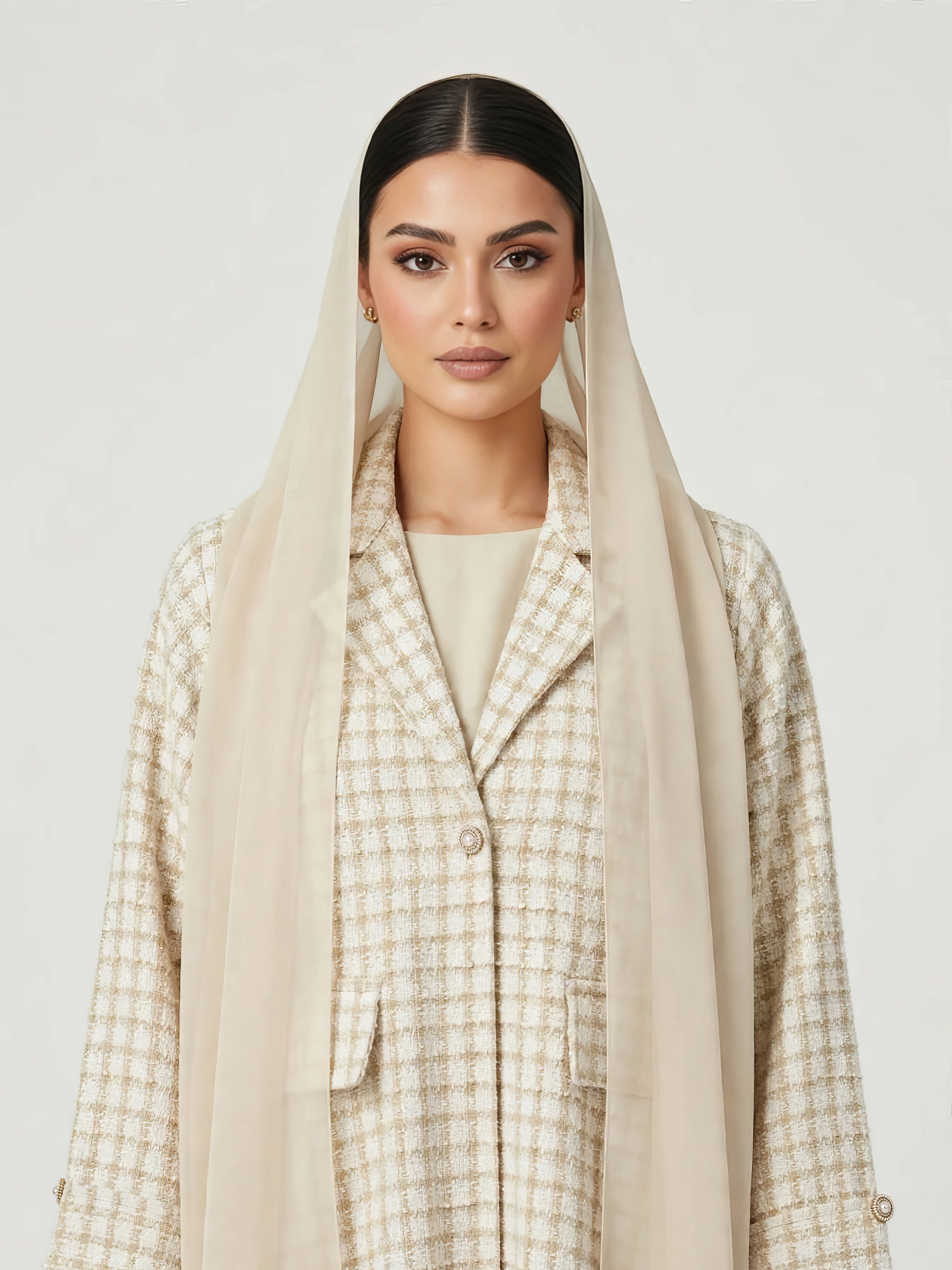 C 2815-02 Ivory Latte Tweed Abaya