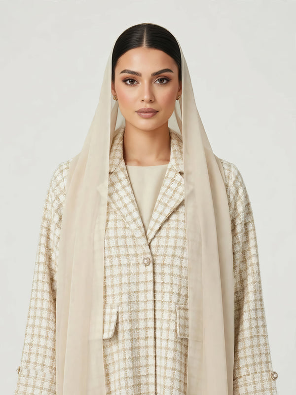 C 2815-02 Ivory Latte Tweed Abaya