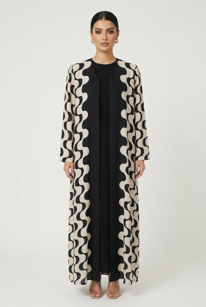 C 2817 Black Swirls Printed Abaya
