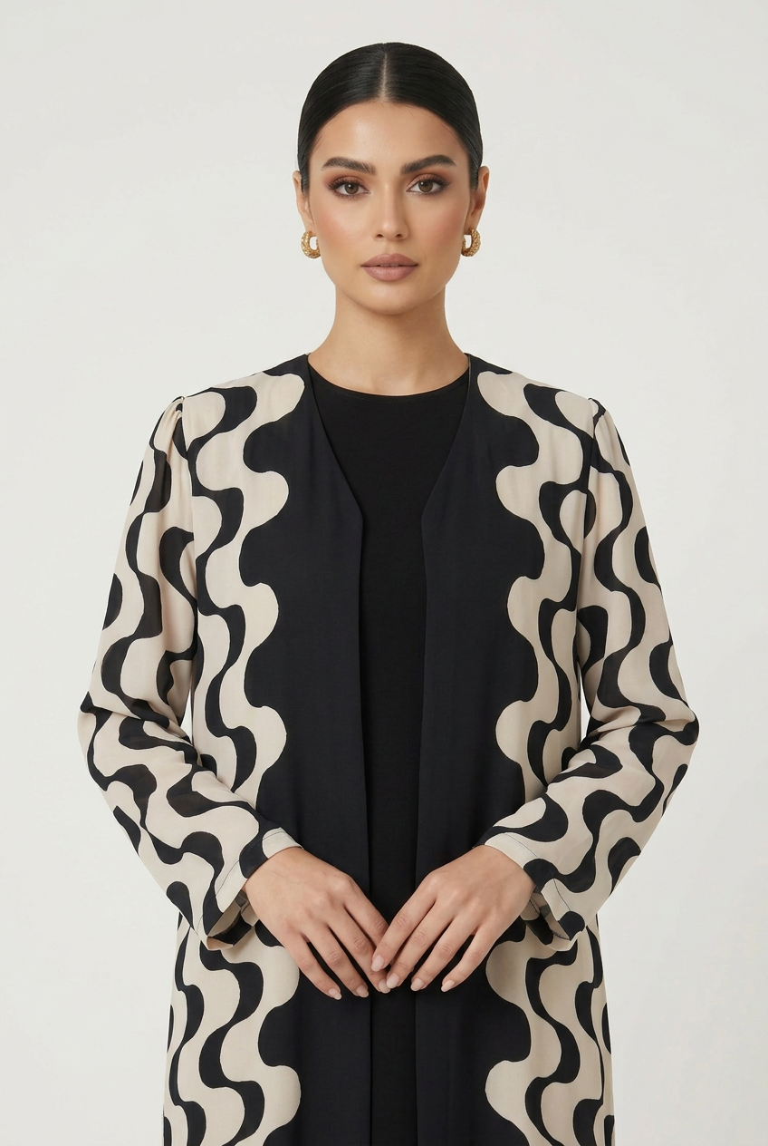 C 2817 Black Swirls Printed Abaya