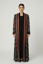 C 2818 Olive Patterned Printed Abaya