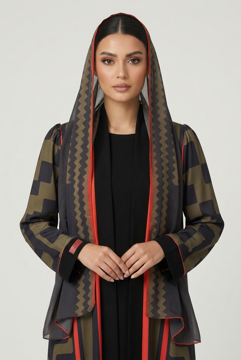 C 2818 Olive Patterned Printed Abaya