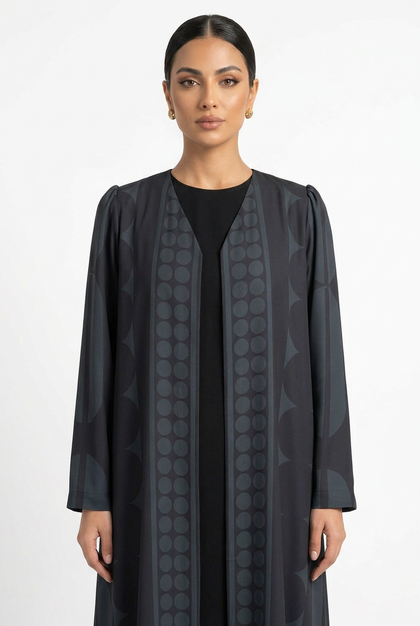 C 2820 Black Green Patterned Printed Abaya