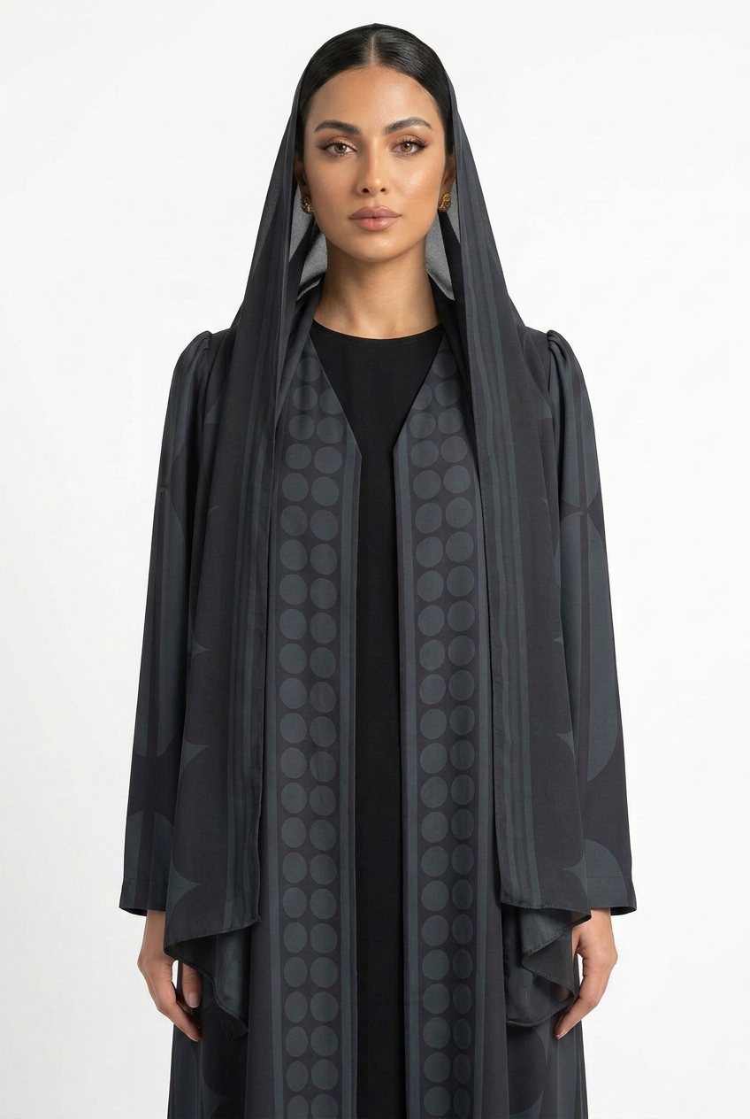 C 2820 Black Green Patterned Printed Abaya