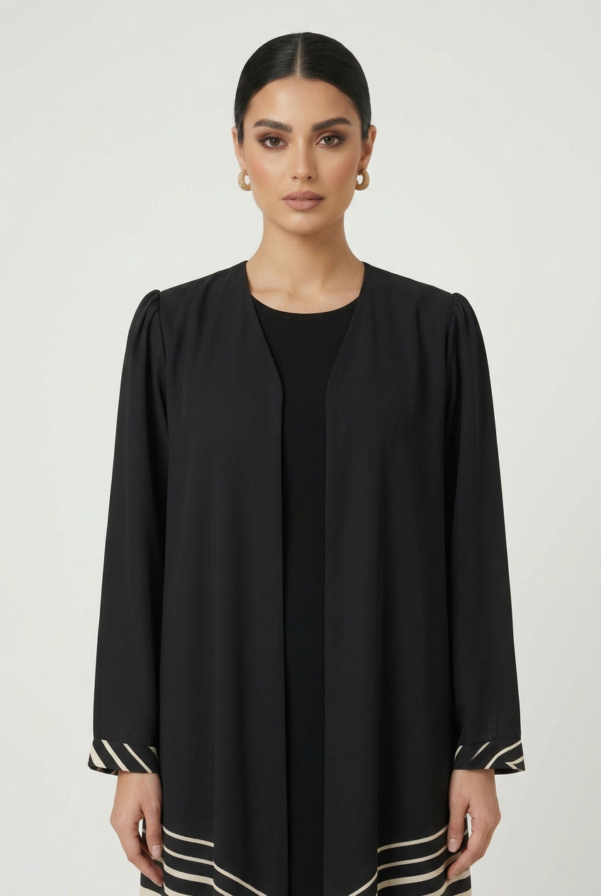 C 2821 Black White Striped Printed Abaya