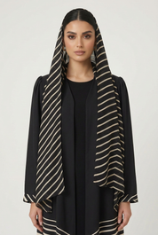 C 2821 Black White Striped Printed Abaya