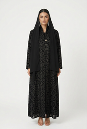 C 2827 Black Striped Leopard Print Abaya