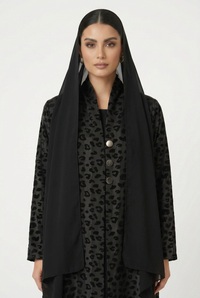C 2827 Black Striped Leopard Print Abaya - XS / 50