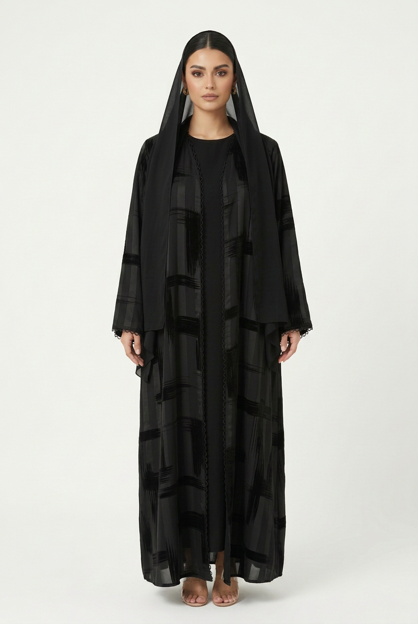 C 2828 Black Striped Lace Abaya