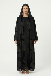 C 2828 Black Striped Lace Abaya