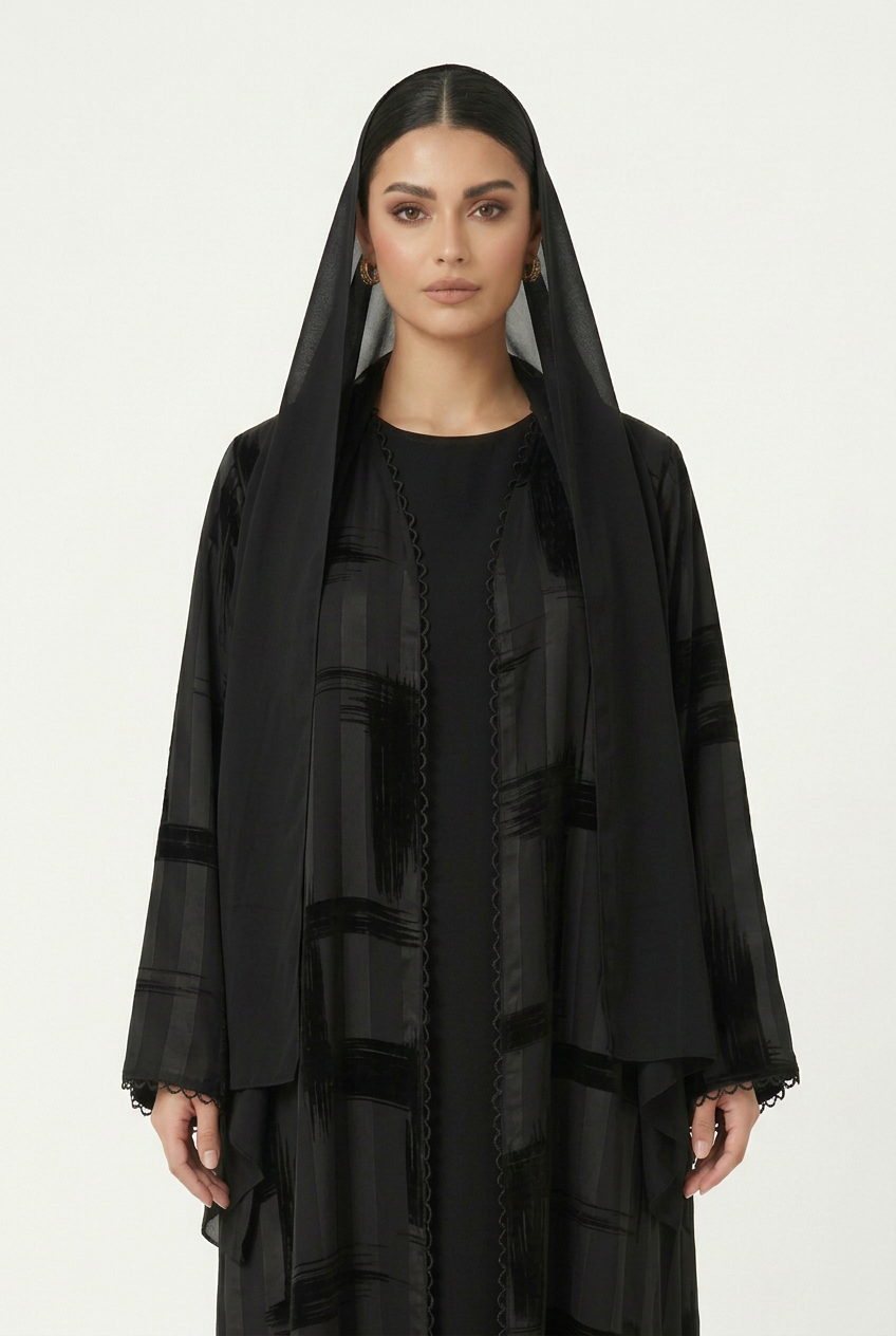 C 2828 Black Striped Lace Abaya