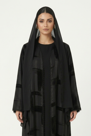 C 2828 Black Striped Lace Abaya