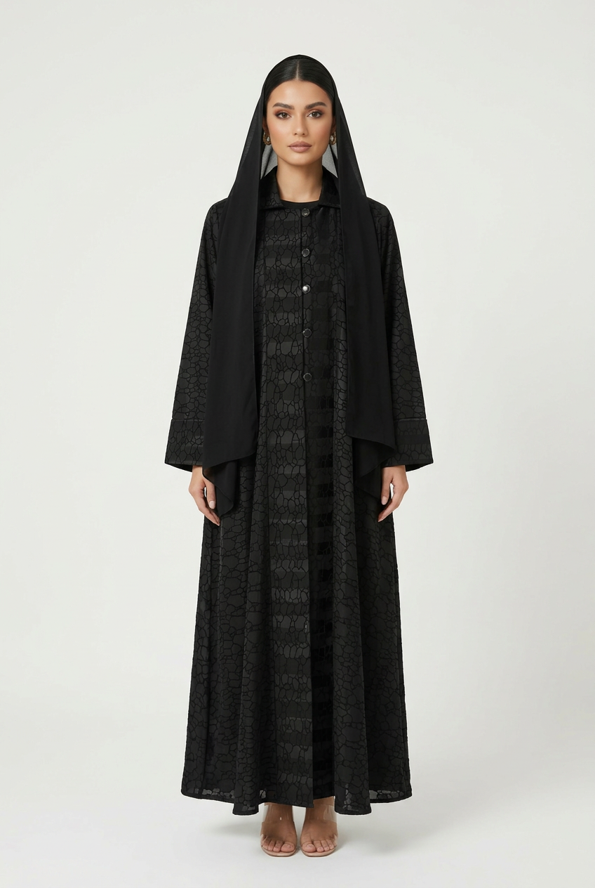 C 2830 Black Striped Patterned Abaya