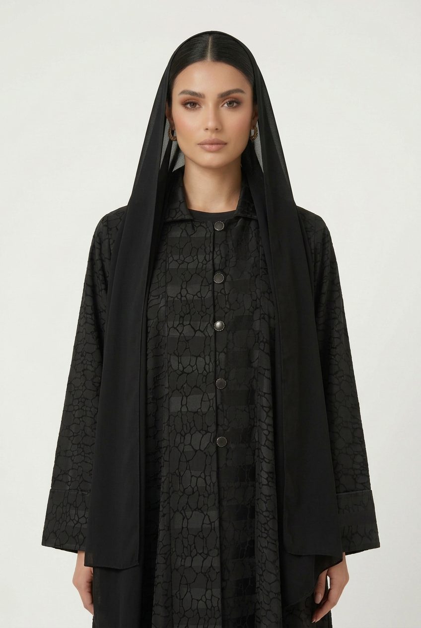C 2830 Black Striped Patterned Abaya